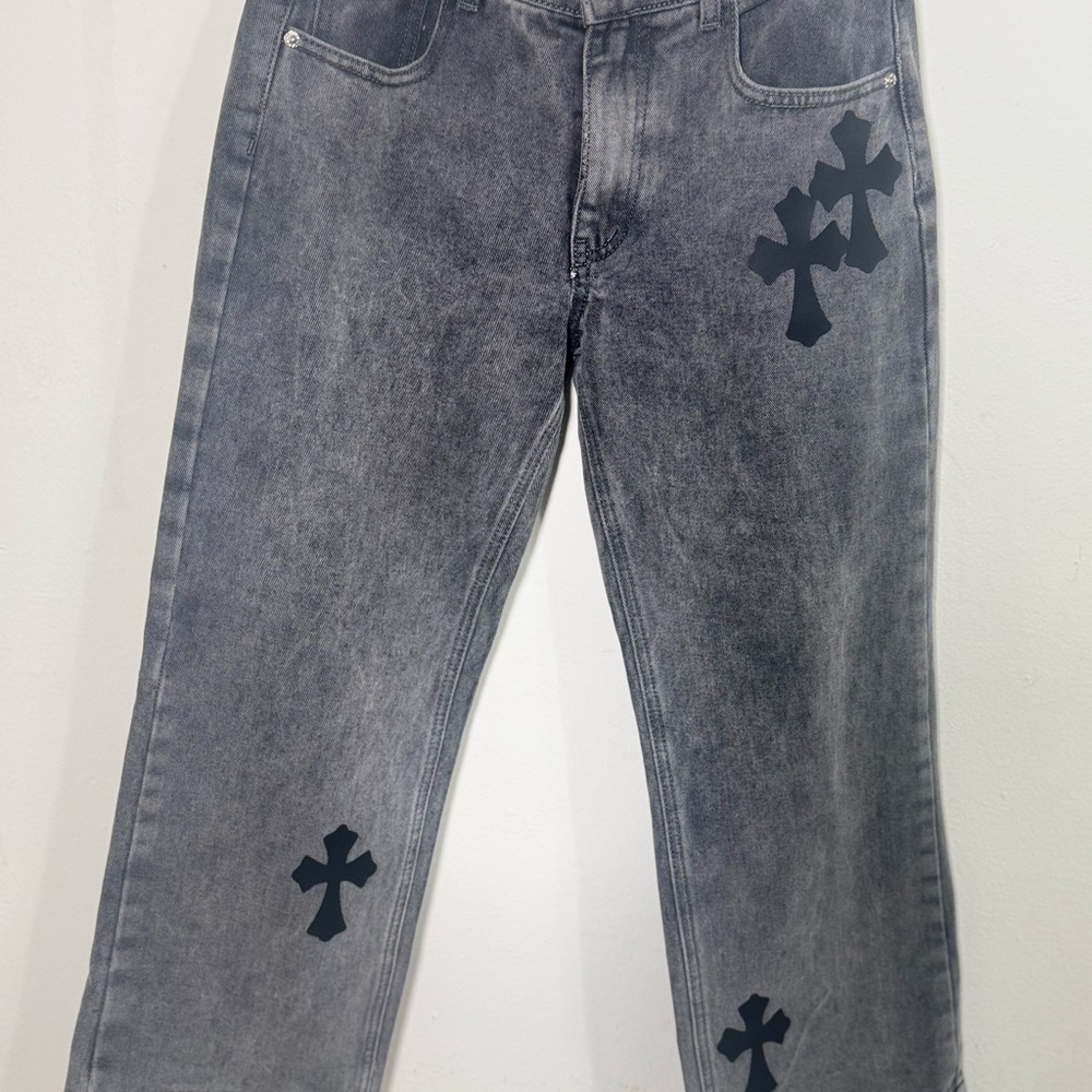 PrettyLittleThing Gray Jeans with Cross Accents